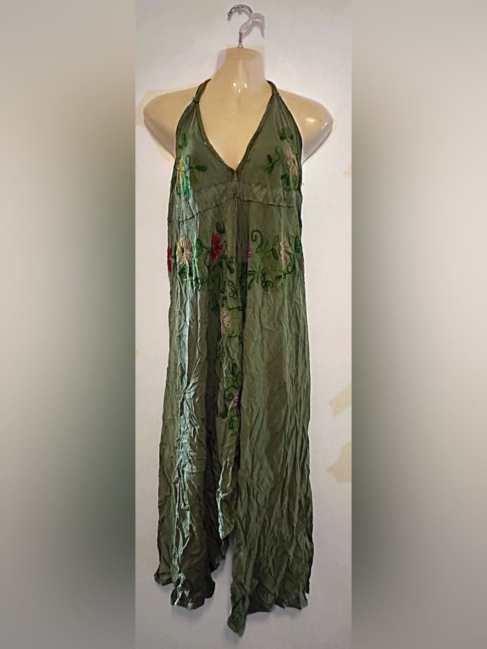 Olive Green Embroidered Dress